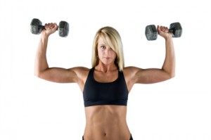 Fitness - Beautiful Young Fit Woman Doing Shoulder Press (XL)